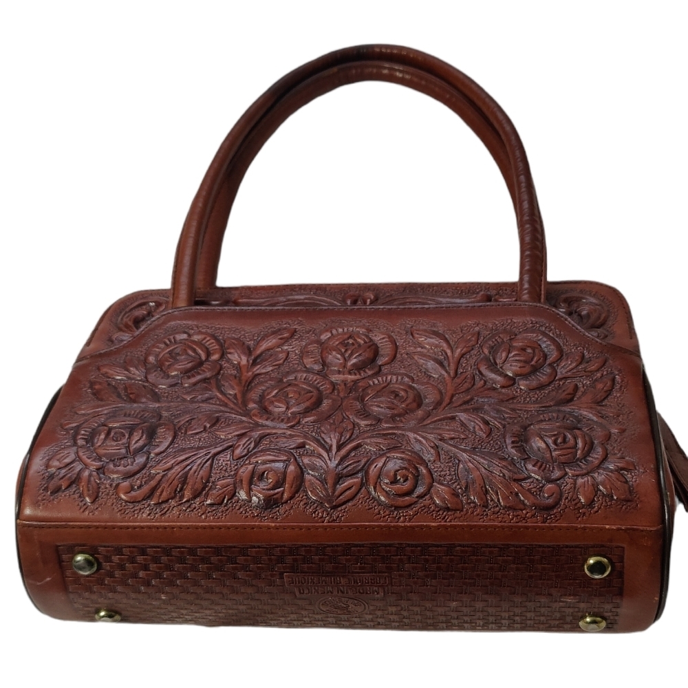 Vintage bag made in mexico with embossed rose flower